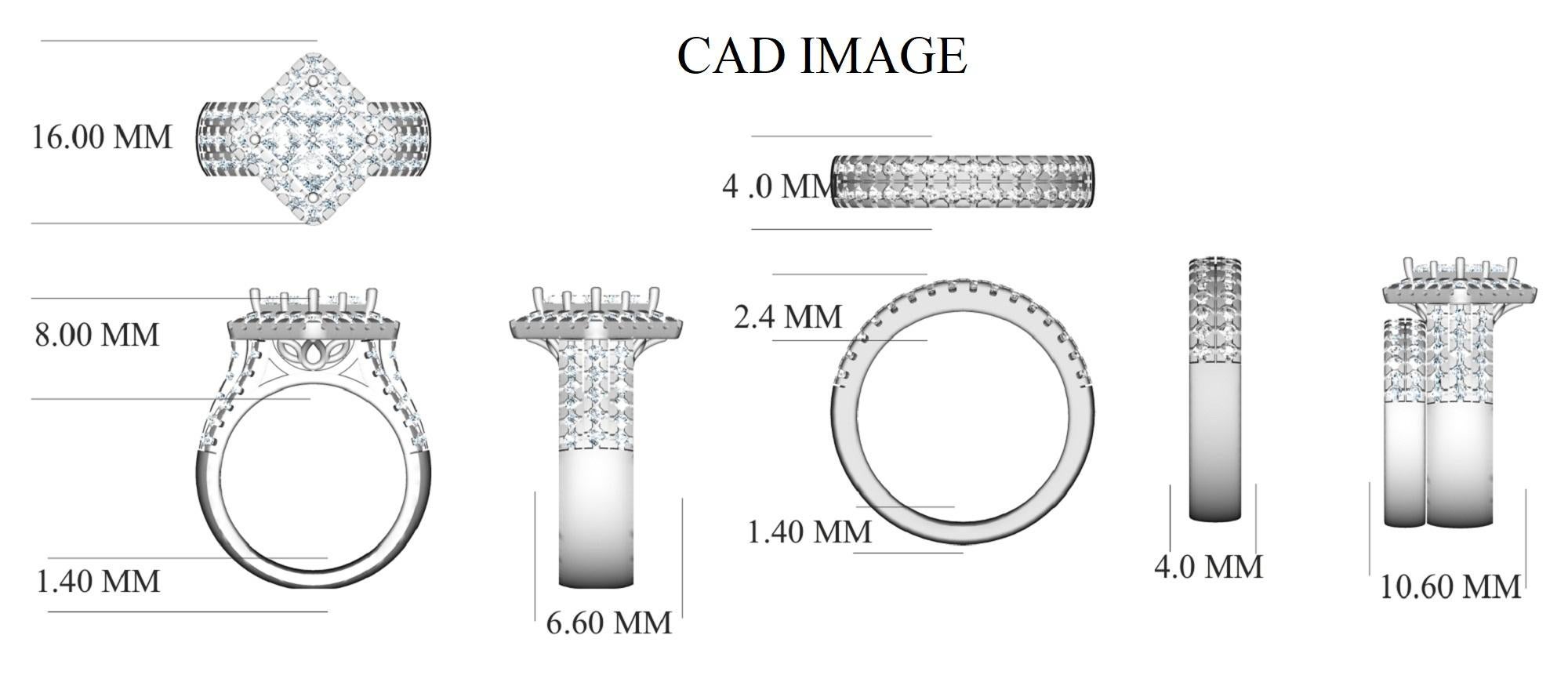 Take her breath away with magnificent diamond bridal set. Beautifully crafted by our inhouse experts in 14 Karat White Gold and studded with 86 round brilliant and 4 princess-cut diamonds frame stackable Bridal set ring diamond accentuated in prong