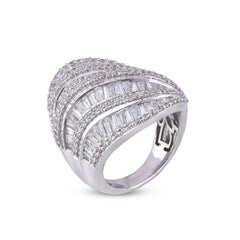 TJD 3.0 Carat Round & Baguette Diamond 14K White Gold Wave Style Fashion Band