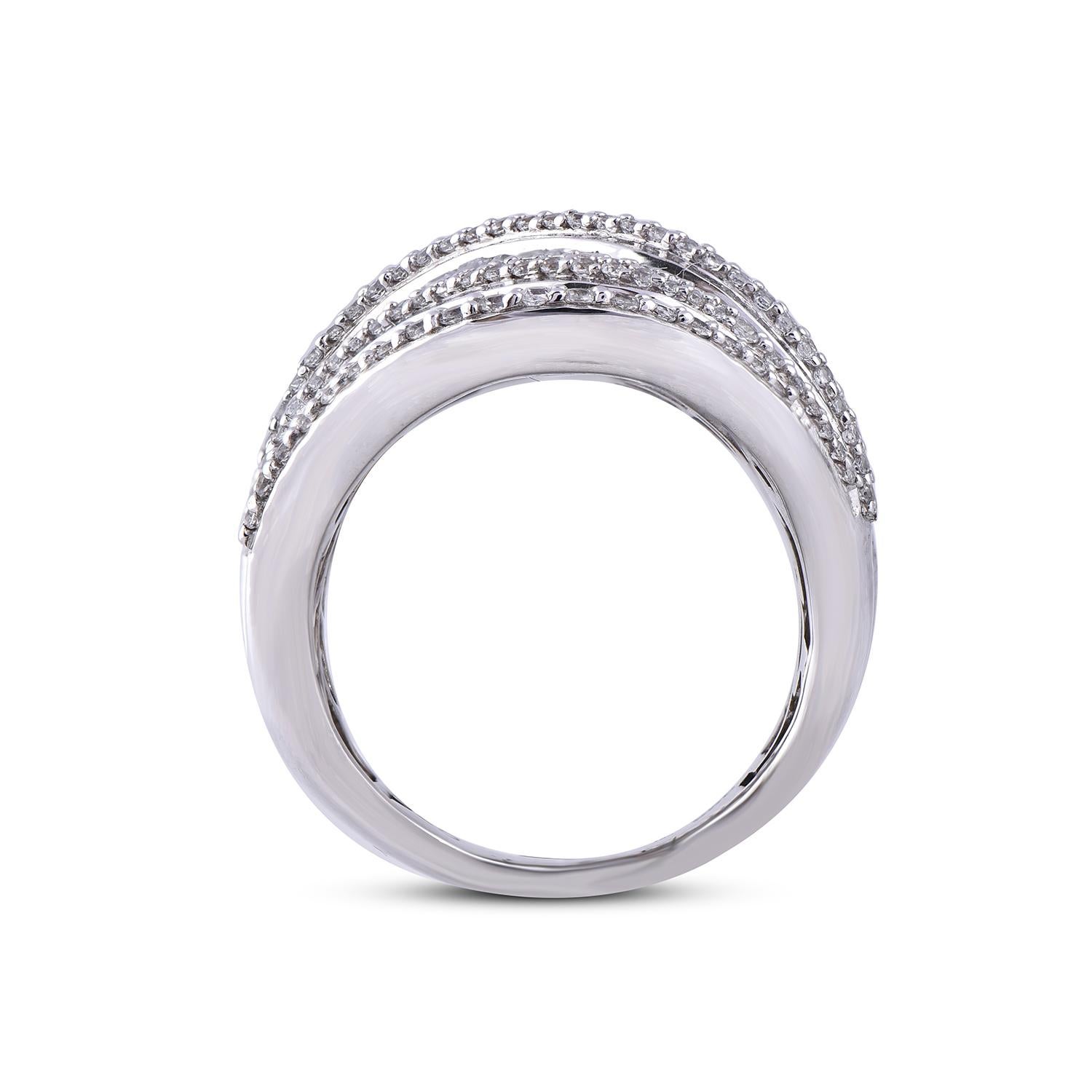 TJD 3.0 Carat Round & Baguette Diamond 14K White Gold Wave Style Fashion Band In New Condition For Sale In New York, NY