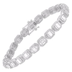 TJD 3.0 Carat Round 
Baguette Diamond 18KT White Gold Halo Wedding Bracelet