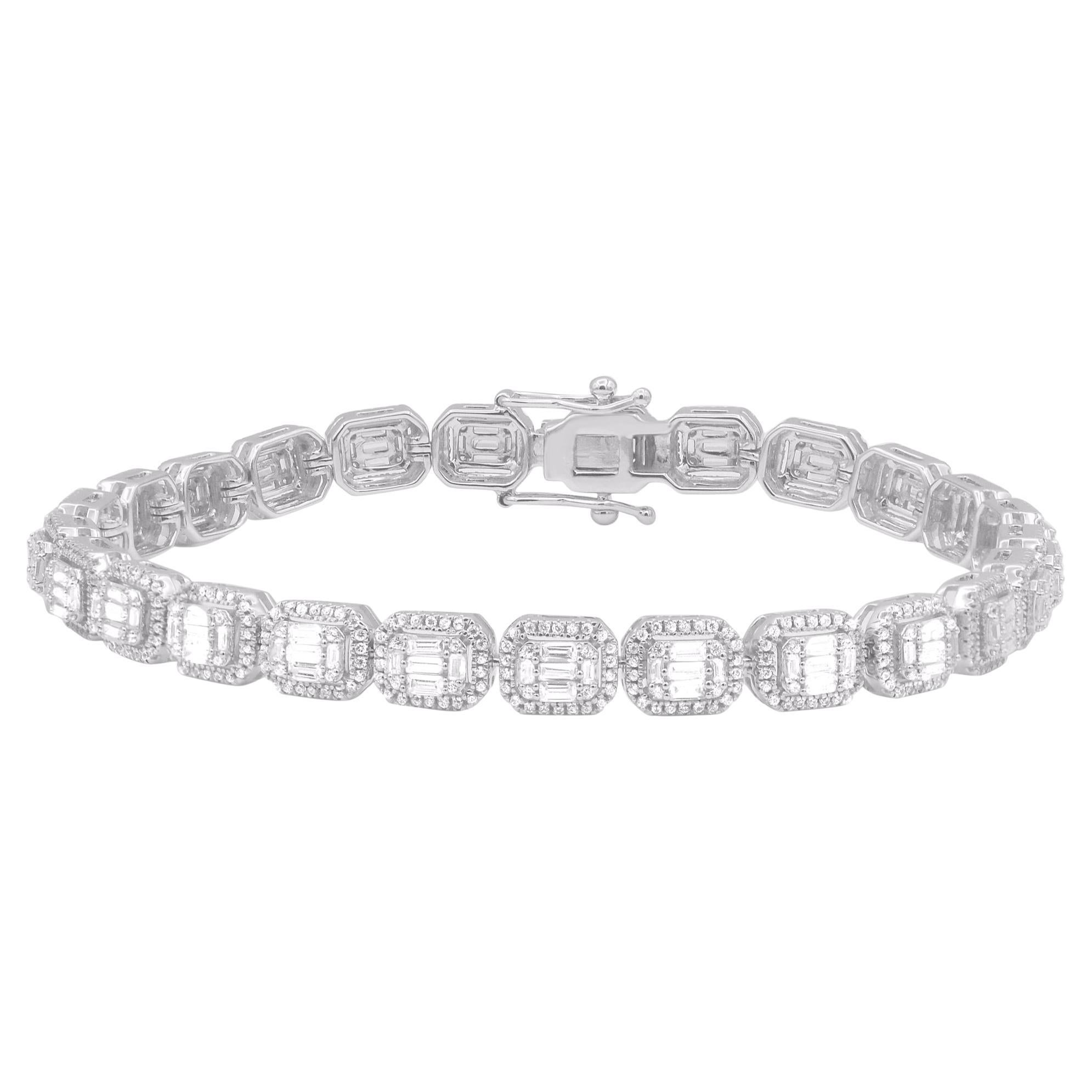 TJD 3.0 Carat Round & Baguette Diamond 18KT White Gold Halo Wedding Bracelet