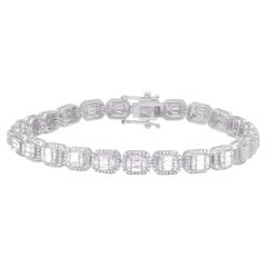 TJD Bracelet de mariage Halo en or blanc 18KT avec diamants ronds et baguettes de 3,0 carats