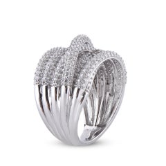 TJD 3.0 Carat Round Diamond 14 Karat White Gold Cross-over Wedding Band Ring