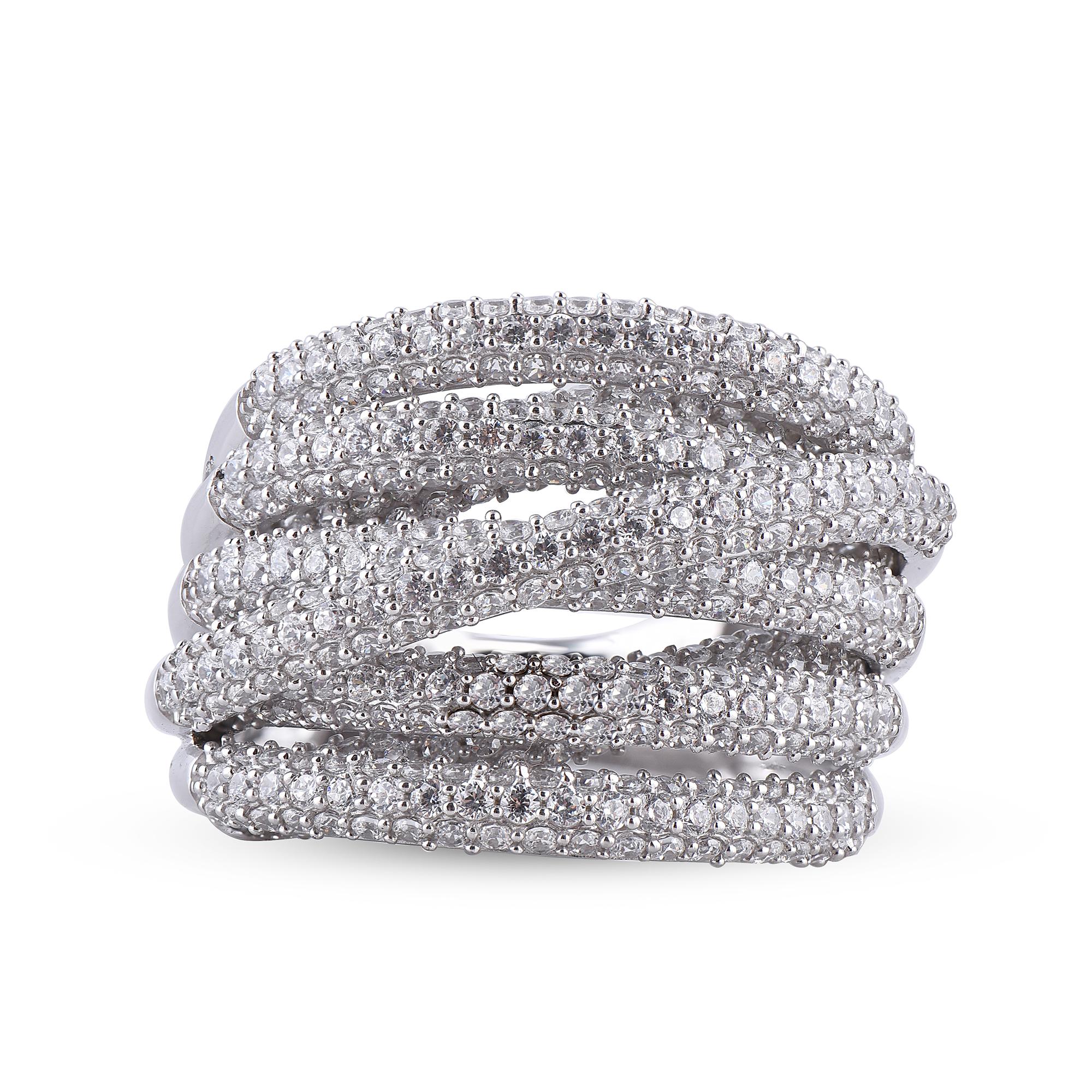 Modern TJD 3.0 Carat Round Diamond 14 Karat White Gold Cross-over Wedding Band Ring For Sale
