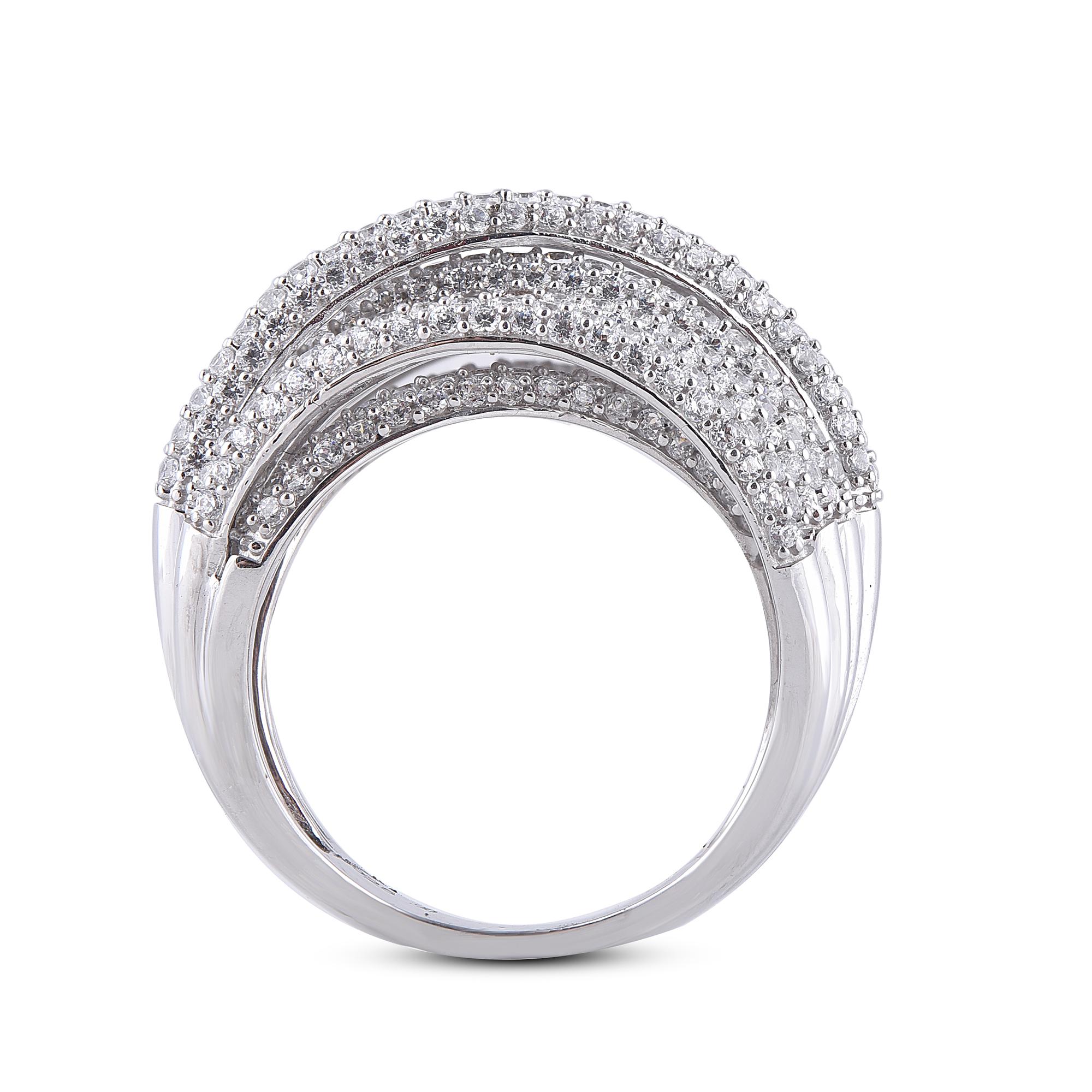 TJD 3.0 Carat Round Diamond 14 Karat White Gold Cross-over Wedding Band Ring In New Condition For Sale In New York, NY