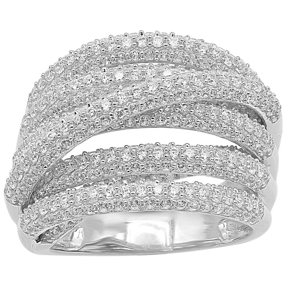 TJD 3.0 Carat Round Diamond 14 Karat White Gold Cross-over Wedding Band Ring