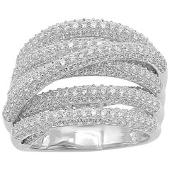 TJD 3.0 Carat Round Diamond 14 Karat White Gold Cross-over Wedding Band Ring