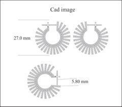 TJD 3.00 Carat Round Diamond Sunburst Cluster Stud Earrings 14K White Gold
