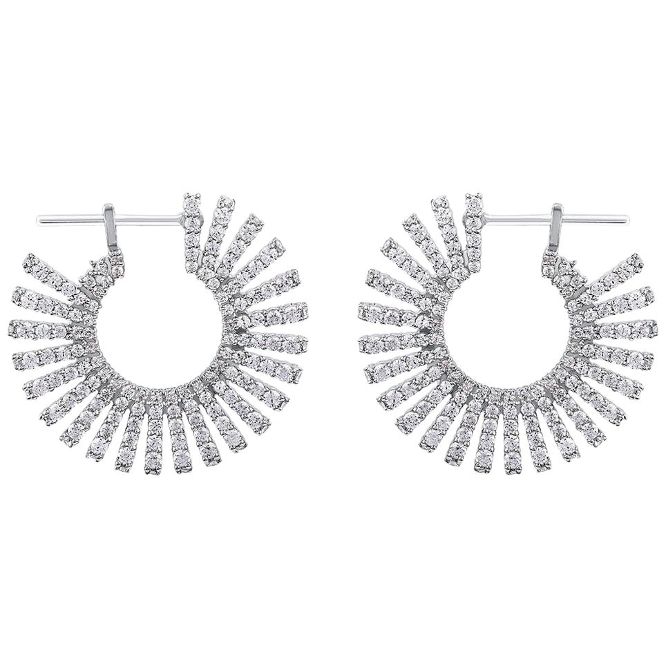 TJD 3.0 Carat Round Diamond 14 Karat White Gold Designer Sunburst Stud Earrings