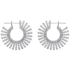 TJD 3.0 Carat Round Diamond 14 Karat White Gold Designer Sunburst Stud Earrings