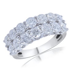 TJD 3.0 Carat Round Diamond 14 Karat White Gold Double Row Prong Set Ring