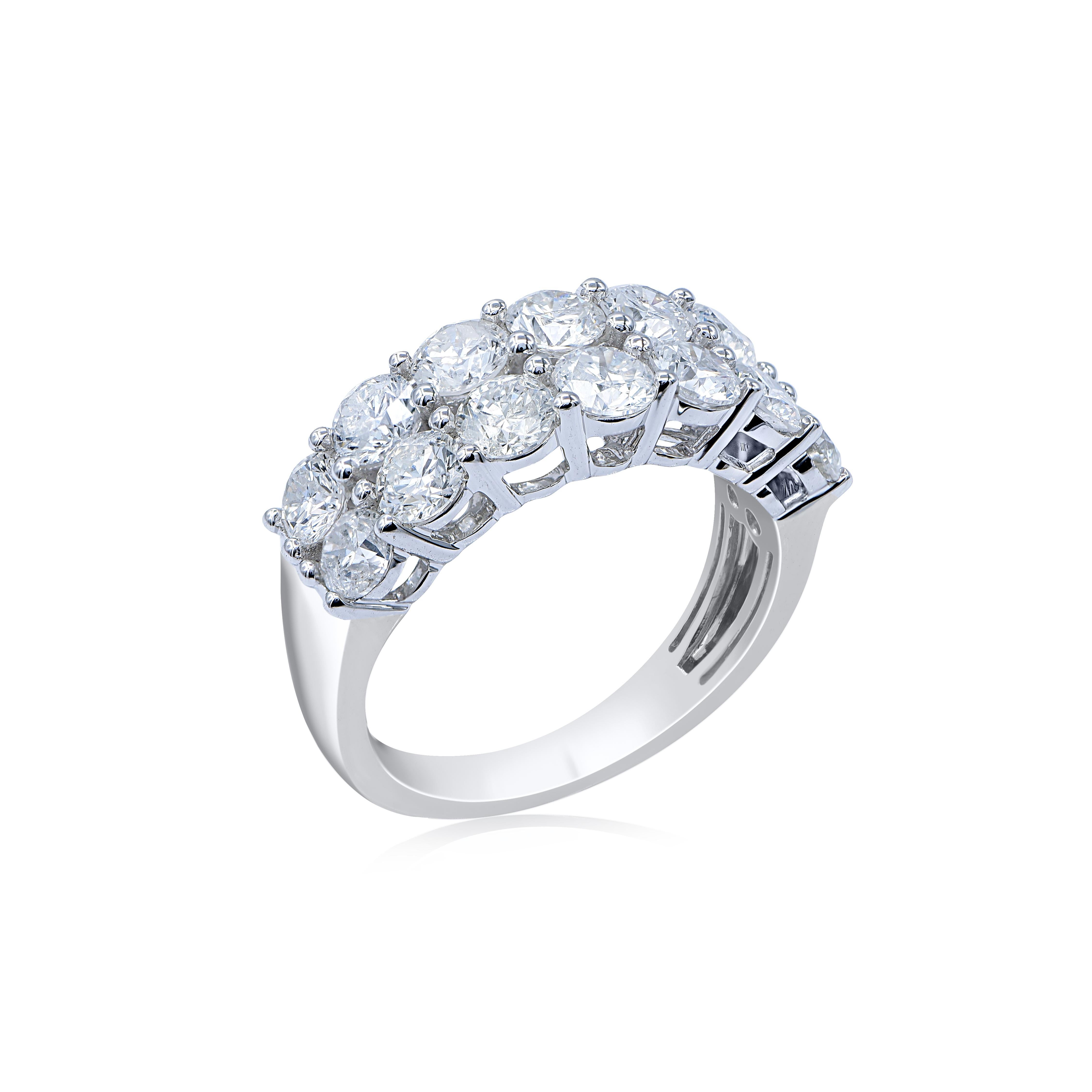 TJD 3,0 Karat Runder Diamant 14 Karat Weißgold Doppelreihiger Prong Set Ring (Moderne) im Angebot