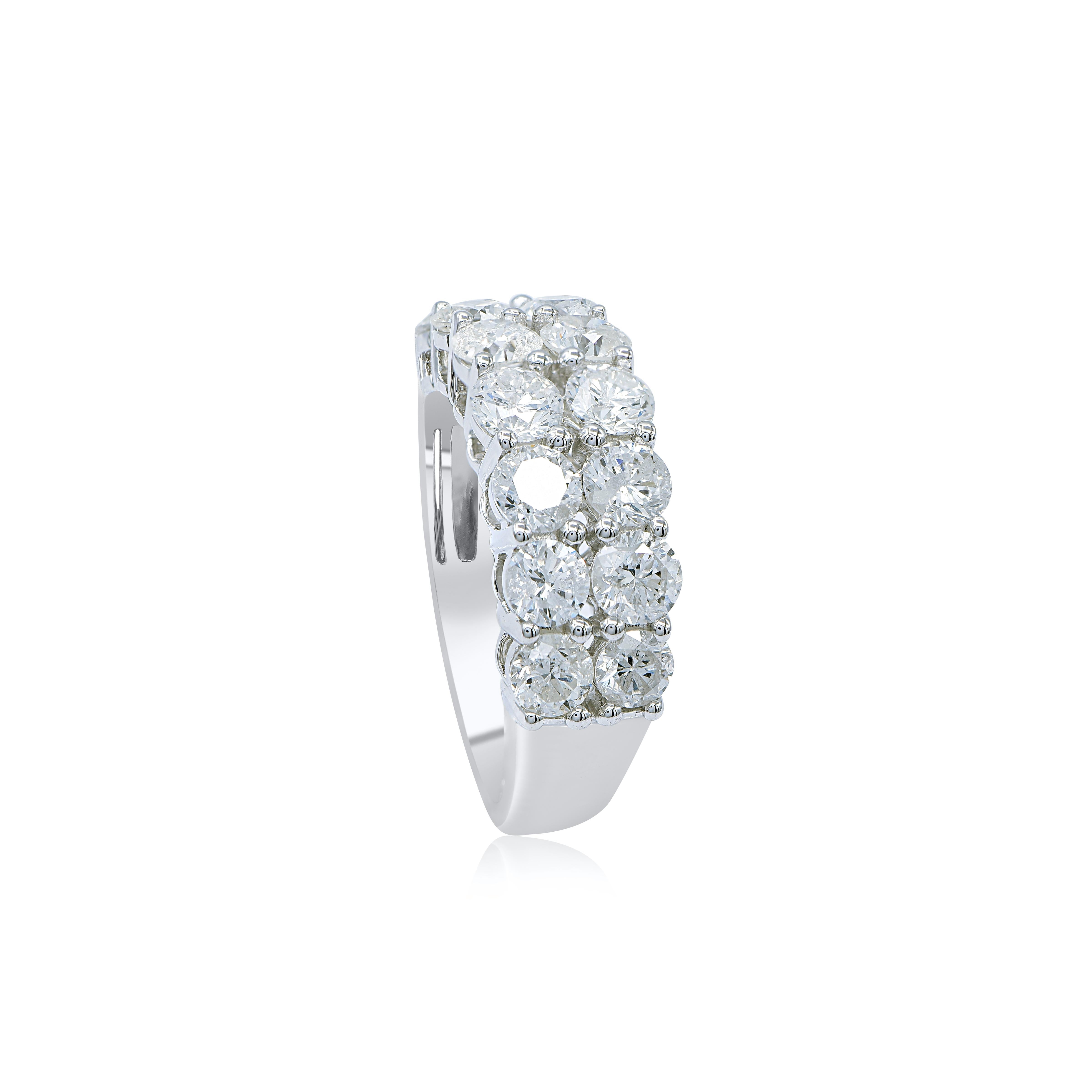 TJD 3,0 Karat Runder Diamant 14 Karat Weißgold Doppelreihiger Prong Set Ring (Rundschliff) im Angebot