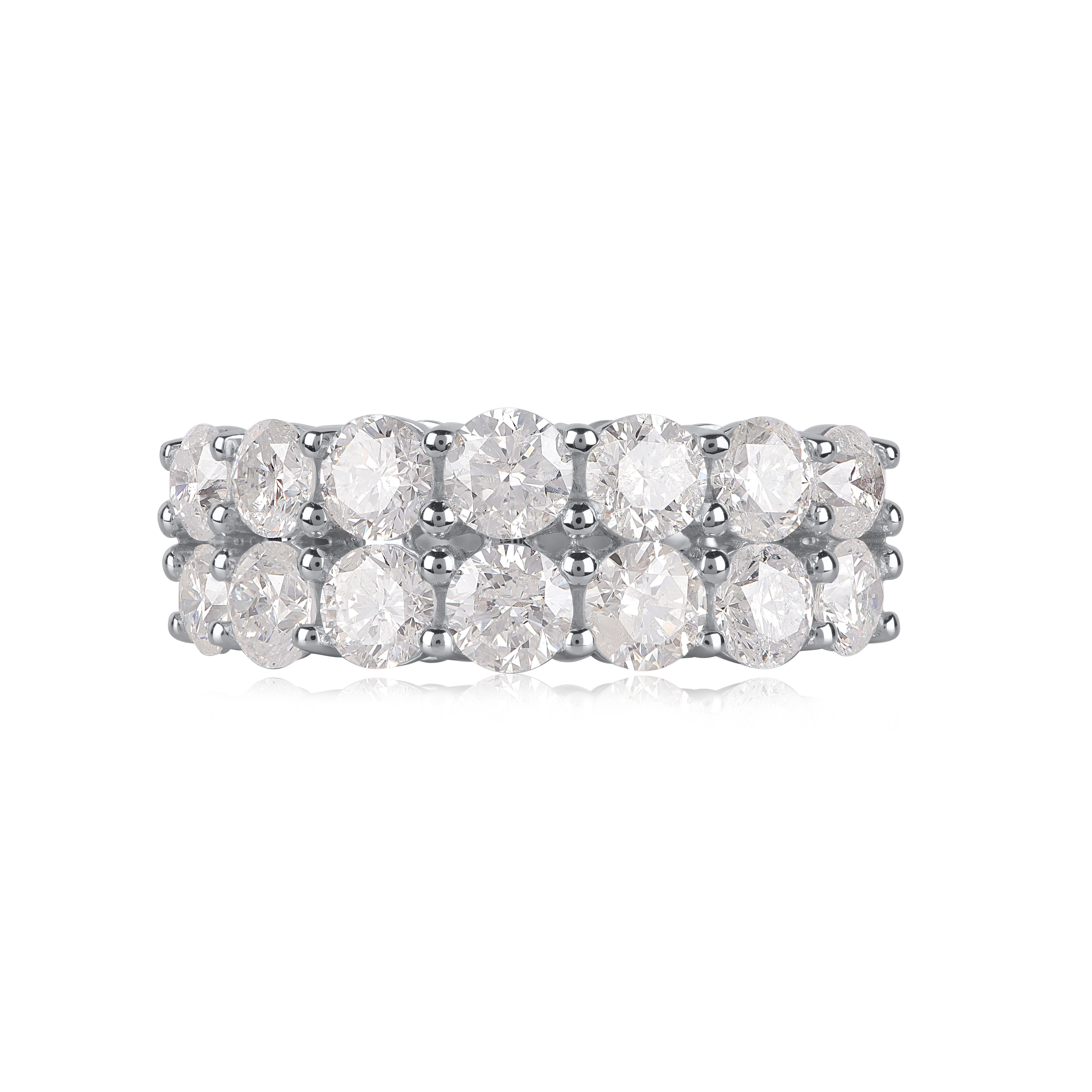 TJD 3,0 Karat Runder Diamant 14 Karat Weißgold Doppelreihiger Prong Set Ring im Zustand „Neu“ im Angebot in New York, NY