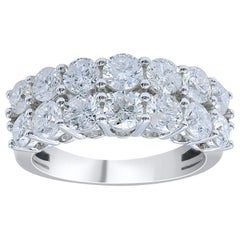 TJD 3.0 Carat Round Diamond 14 Karat White Gold Double Row Prong Set Ring