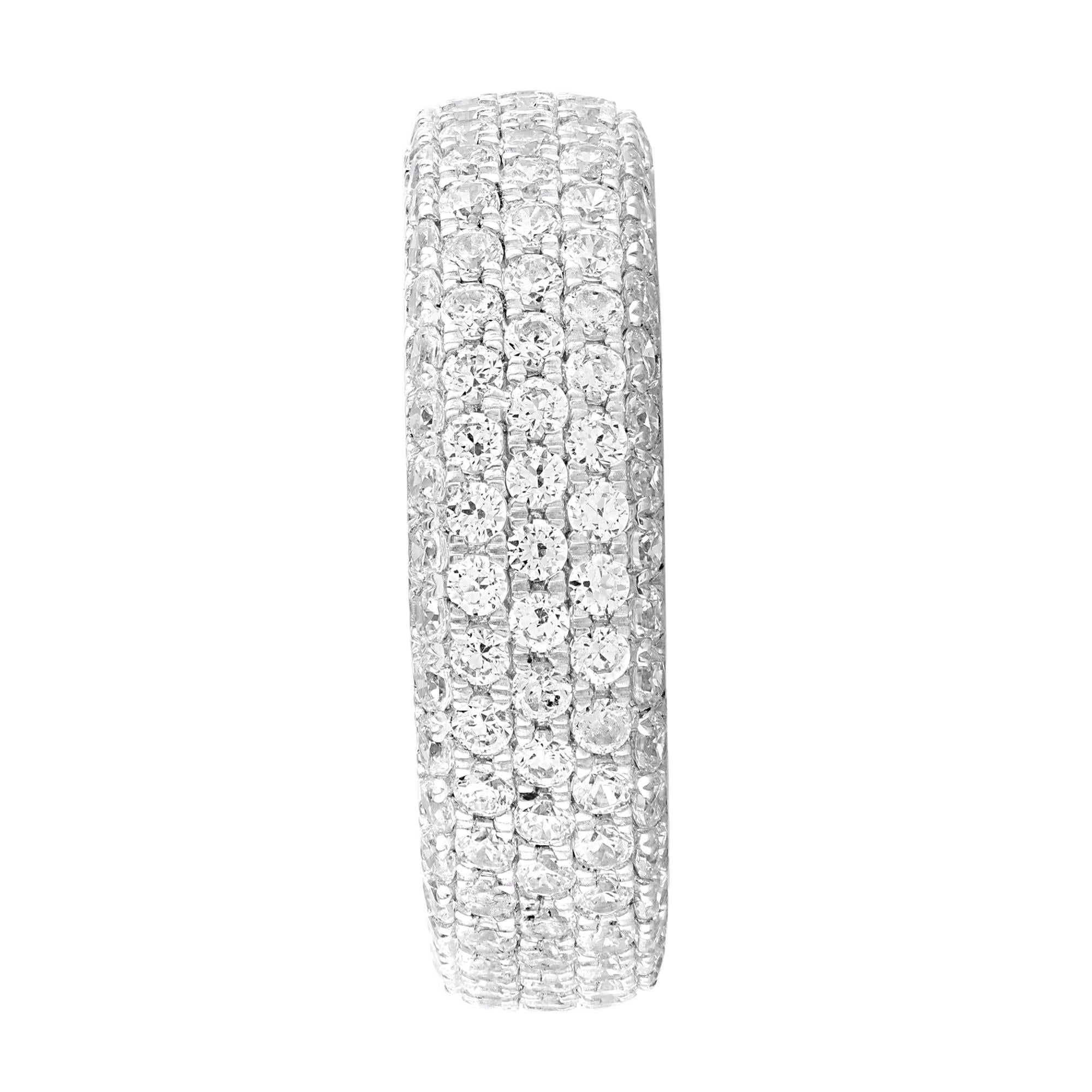 TJD 3.0 Carat Round Diamond 14 Karat White Gold Full Eternity Wedding Ring In New Condition For Sale In New York, NY