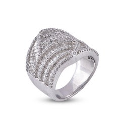 TJD 3.0 Carat Round Diamond 14 Karat White Gold Multi-Row Wide Wedding Band