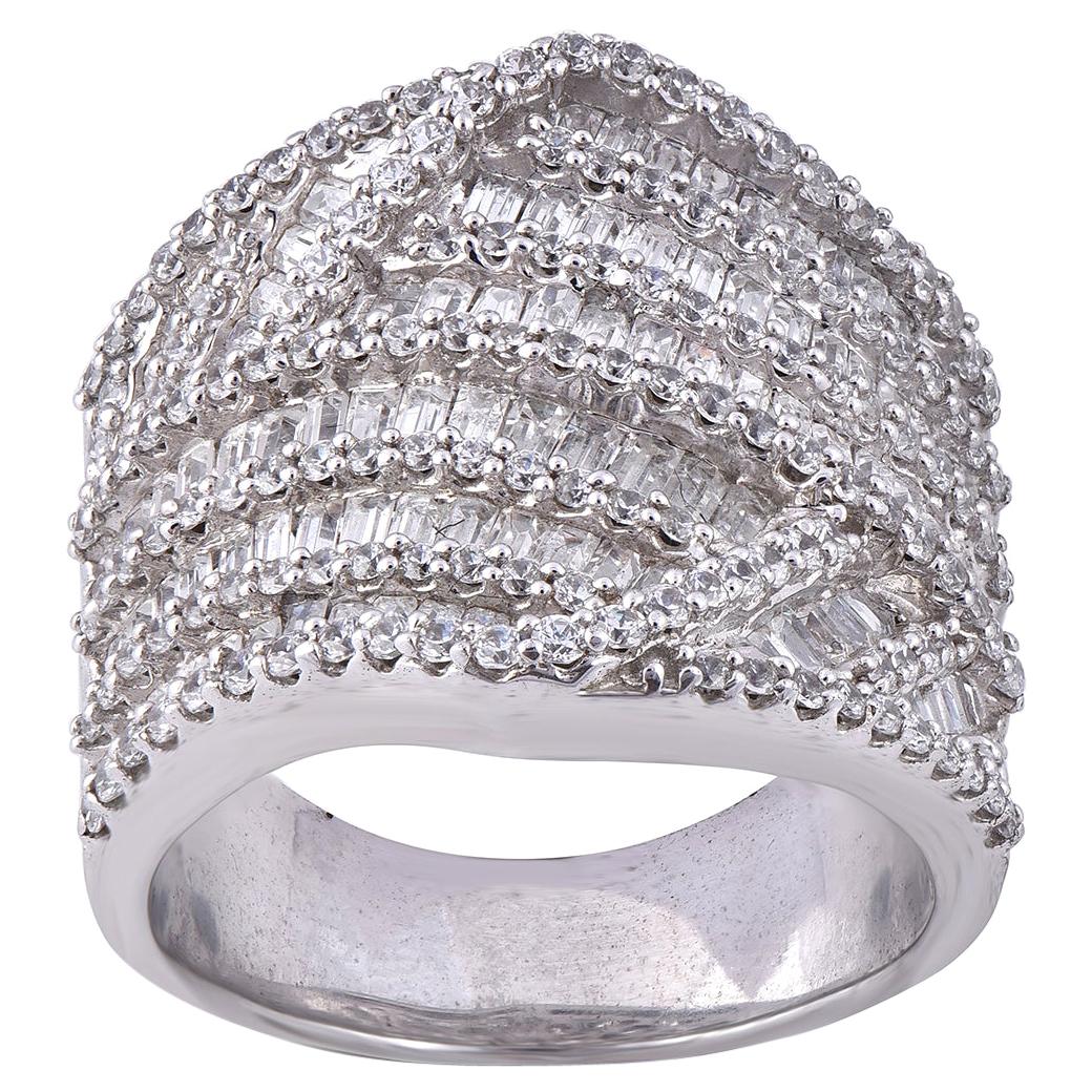 TJD 3.0 Carat Round Diamond 14 Karat White Gold Multi-Row Wide Wedding Band