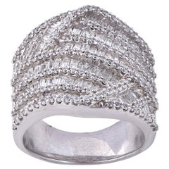 TJD 3.0 Carat Round Diamond 14 Karat White Gold Multi-Row Wide Wedding Band