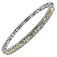 TJD 3.0 Carat Round Diamond 14K White Gold 3 Row Bangle with Yellow Rhodium