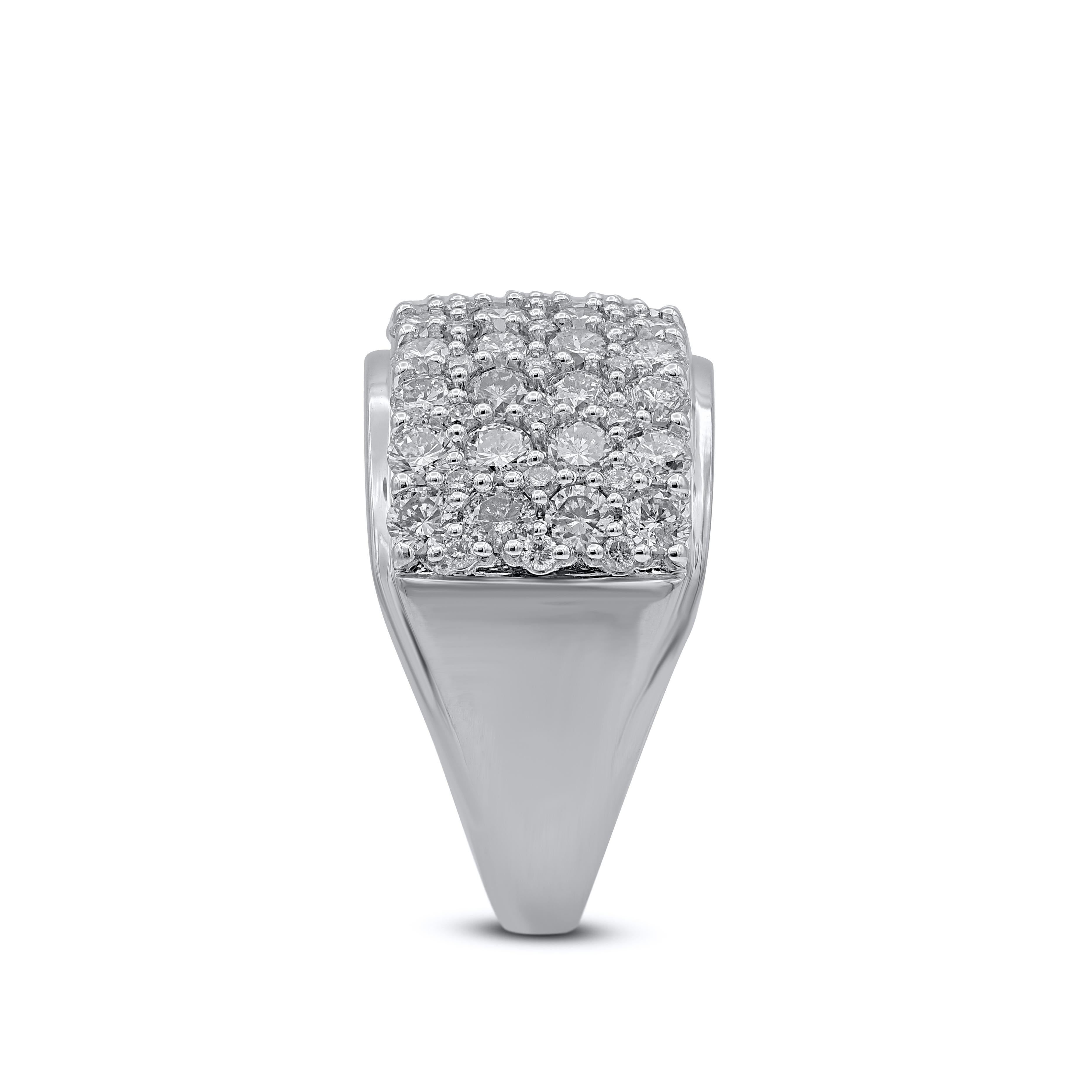 Round Cut TJD 3.0 Carat Round Diamond 14K White Gold Prong Set Multi Row Wide Fashion Band For Sale