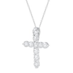 TJD 3,0 Karat runder Diamant 18 Karat Weißgold Classic Kreuz Anhänger Halskette