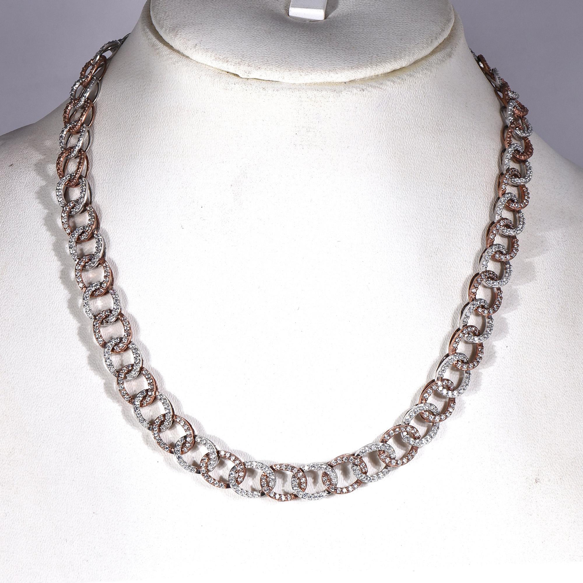 Round Cut TJD 3.0 Carat Round Diamond 18K white gold 18 inches Designer Fashion Necklace For Sale