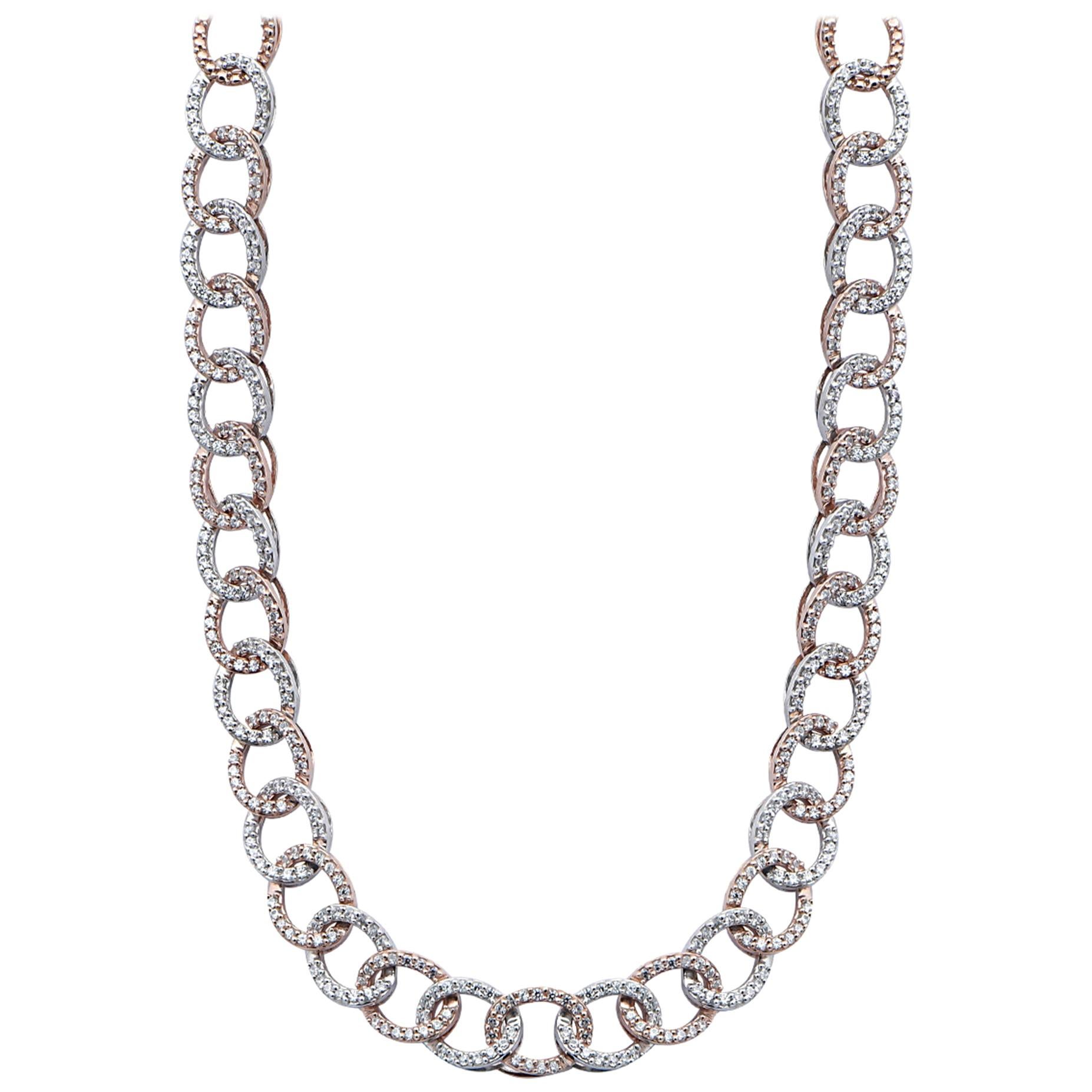 TJD 3.0 Carat Round Diamond 18K white gold 18 inches Designer Fashion Necklace For Sale