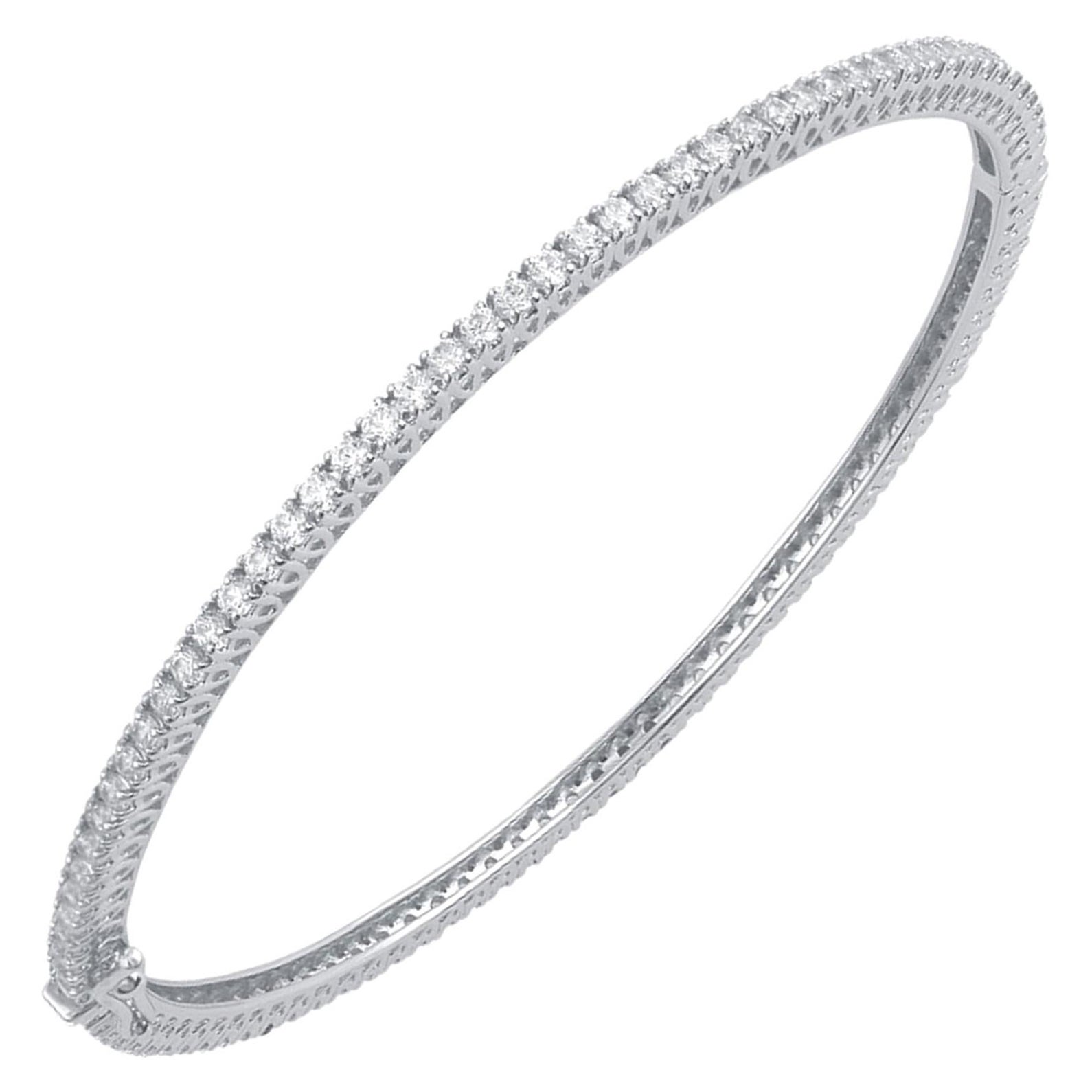 TJD 3.0 Carat Round Diamond 18K White Gold Classis Full Eternity Hinged Bangle