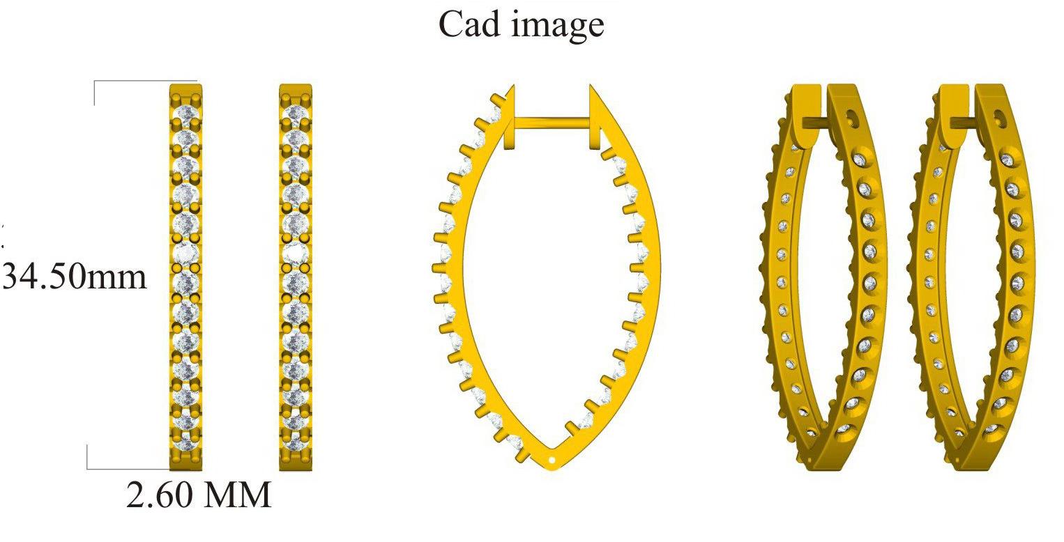 Round Cut TJD 3.0 Carat Round Diamond 18K Yellow Gold Inside-Out Hoop Huggie Earrings For Sale