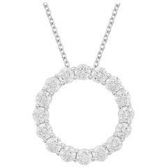 TJD 3.0 Carat Round Diamond 18KT White Gold Classic Open Circle Diamond Pendant