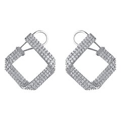 TJD 3.0 Carat Round 
Princess Diamond 18 K White Gold Square Designer Earrings