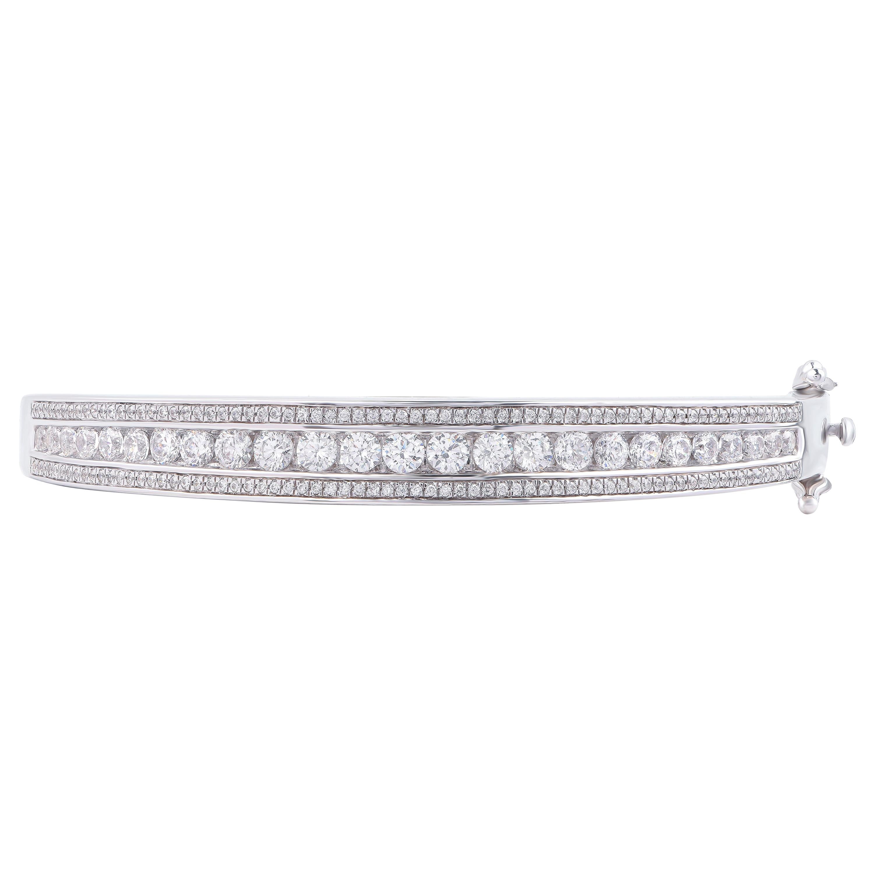 TJD 3.0 Carat Triple Row Natural Diamond 18 Karat White Gold Hinged Bangle