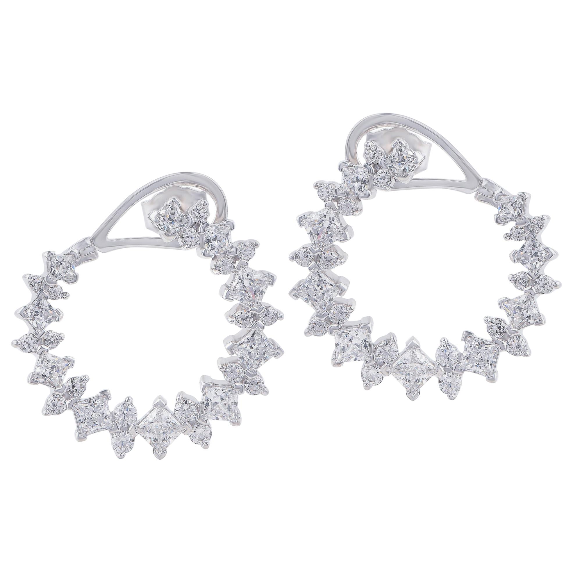 TJD 3.00 Carat Diamond 18 Karat White Gold Twisted Designer Hoop Earrings For Sale