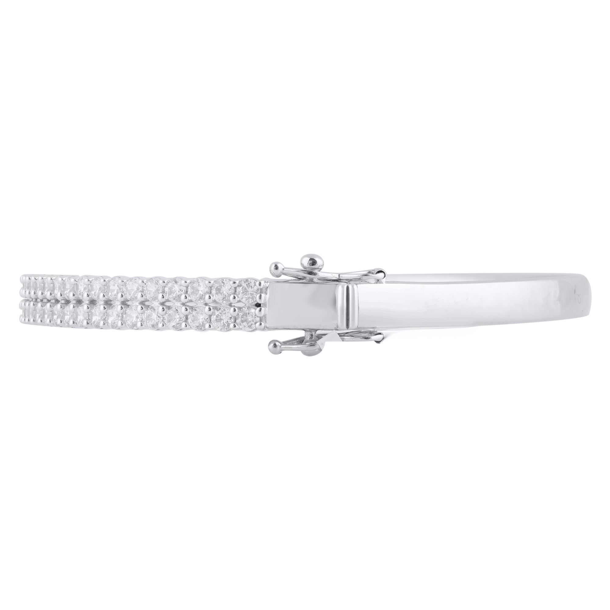 Contemporary TJD 3.00 Carat Brilliant Cut Natural Diamond Bangle Bracelet 14 KT White Gold For Sale