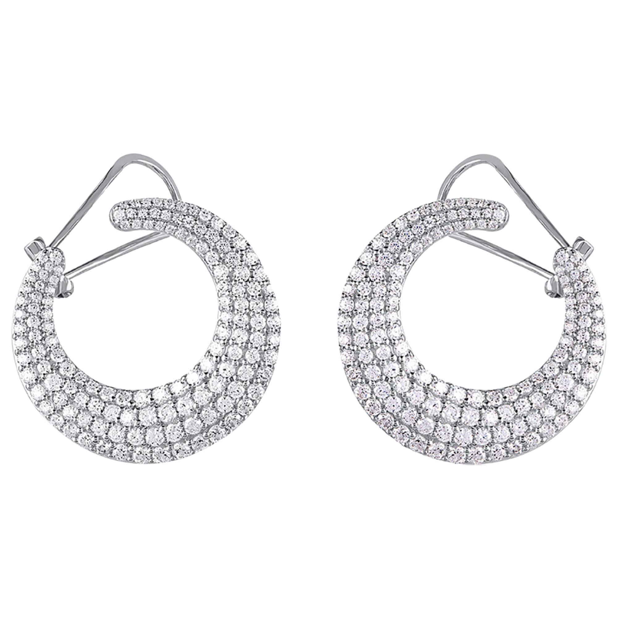 TJD 3.00 Carat Diamond 18 Karat White Gold Designer Clip Post Hoop Earrings For Sale