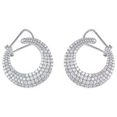 TJD 3.00 Carat Diamond 18 Karat White Gold Designer Clip Post Hoop Earrings