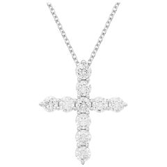 TJD 3.00 Carat Round Diamond 18 Karat White Gold Classic Cross Pendant Necklace