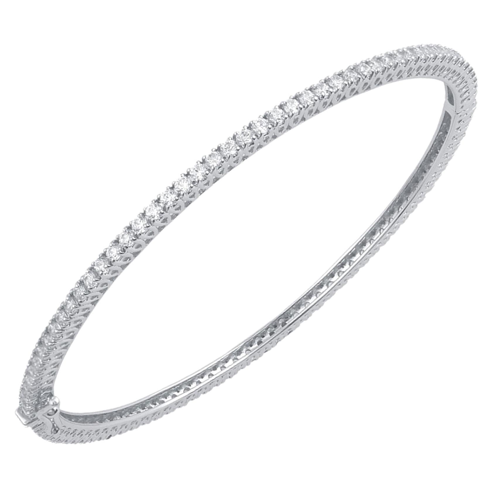 TJD 3.00 Carat Round Diamond 18K White Gold Classis Full Eternity Hinged Bangle For Sale