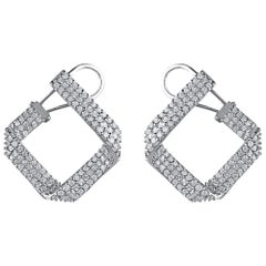 TJD 3 Carat Round & Princess Diamond 18 K White Gold Square Designer Earrings 