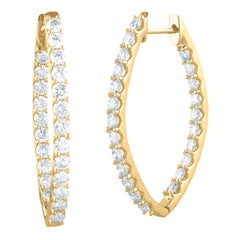 TJD 3.00 Carat Round Diamond 18K Yellow Gold Inside-Out Hoop Huggie Earrings