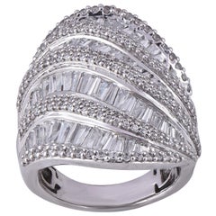 TJD 3,00 Karat Runder & Baguette-Diamant 14K Weißgold Wave Style Mode Ring