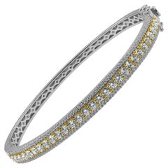 TJD Bracelet jonc à 3 rangs en or blanc 14 carats avec rhodium jaune et diamants ronds de 3,00 carats