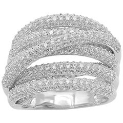 TJD 3.00 Carat Round Diamond 14 Karat White Gold Cross-over Wedding Band Ring