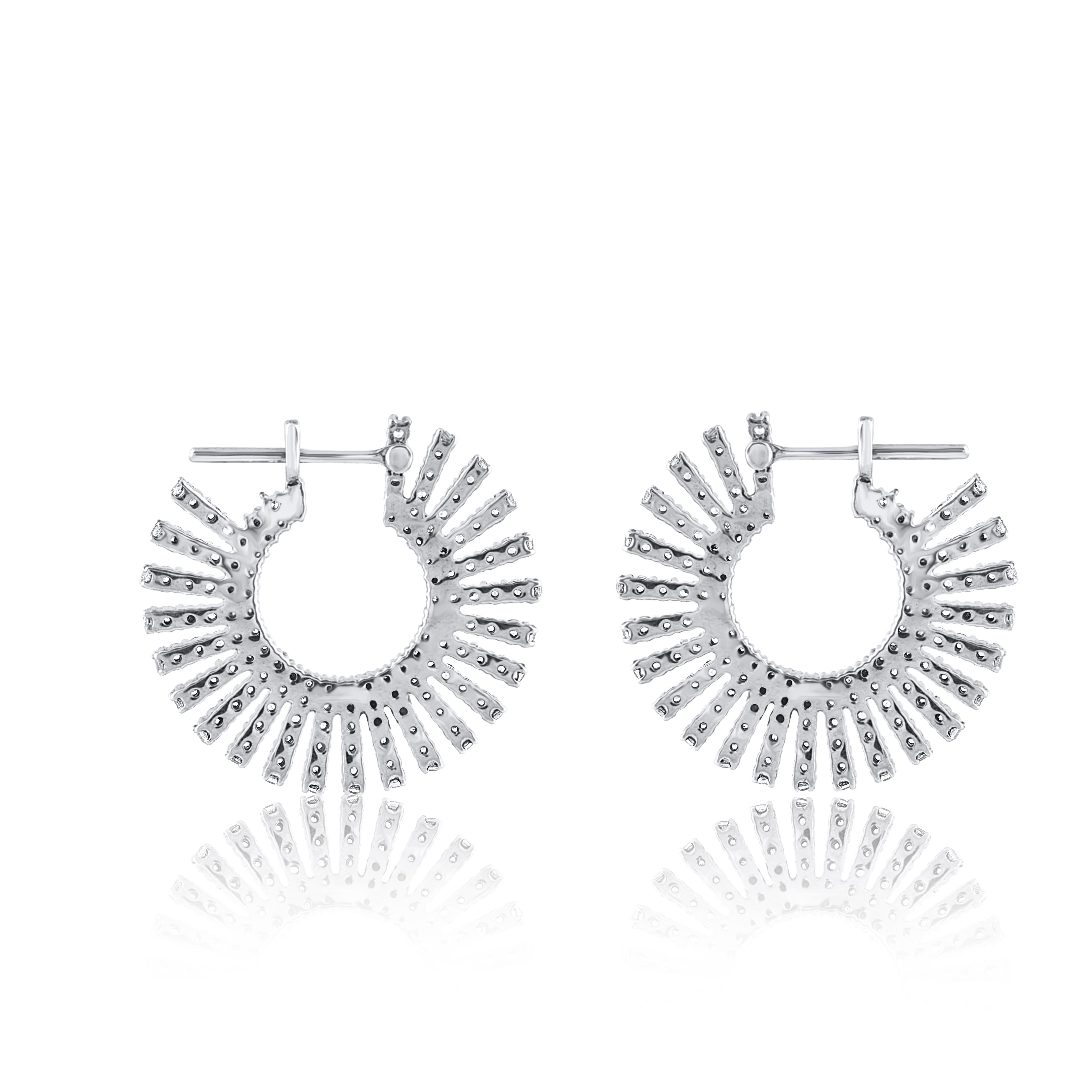 Women's TJD 3.00 Carat Round Diamond 14 Karat White Gold Designer Sunburst Stud Earrings For Sale