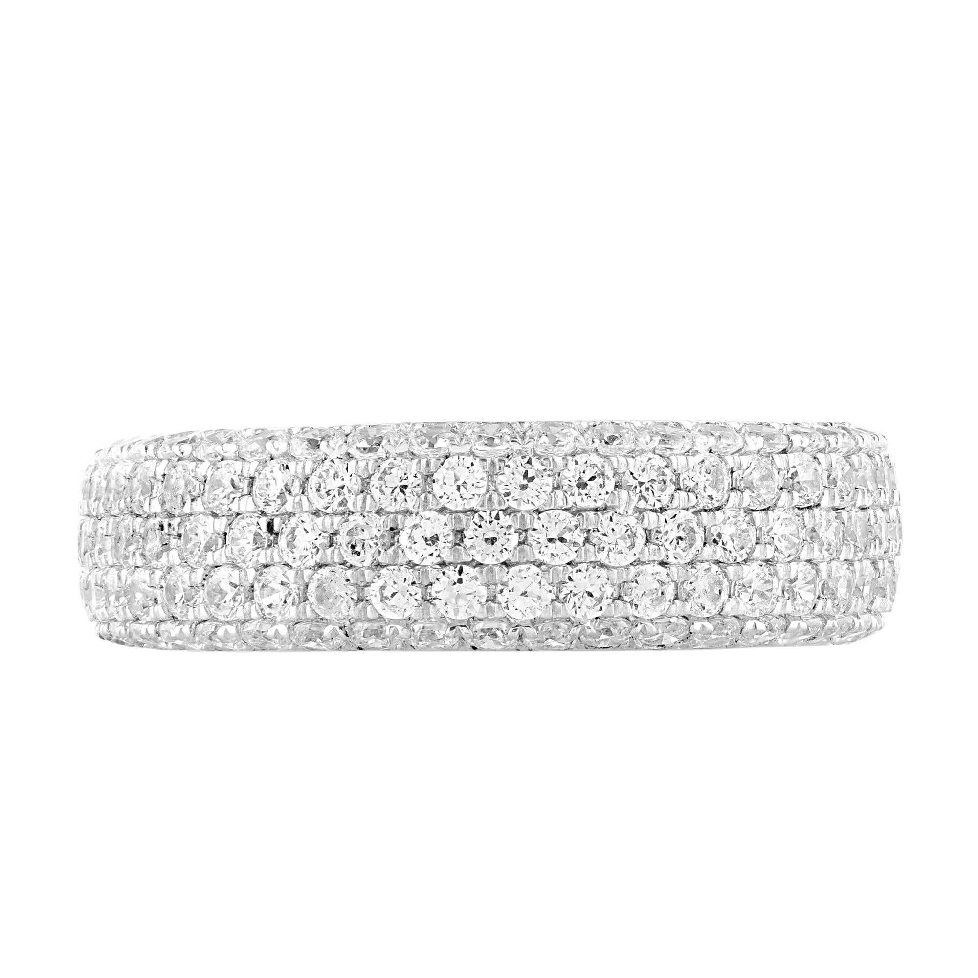 Honor the women you love with this eternity wedding band is expertly crafted in 14 Karat White Gold and features 200 round diamond set in microprong setting. This eternity band has high polish finish and is a valuable addition to any jewelry