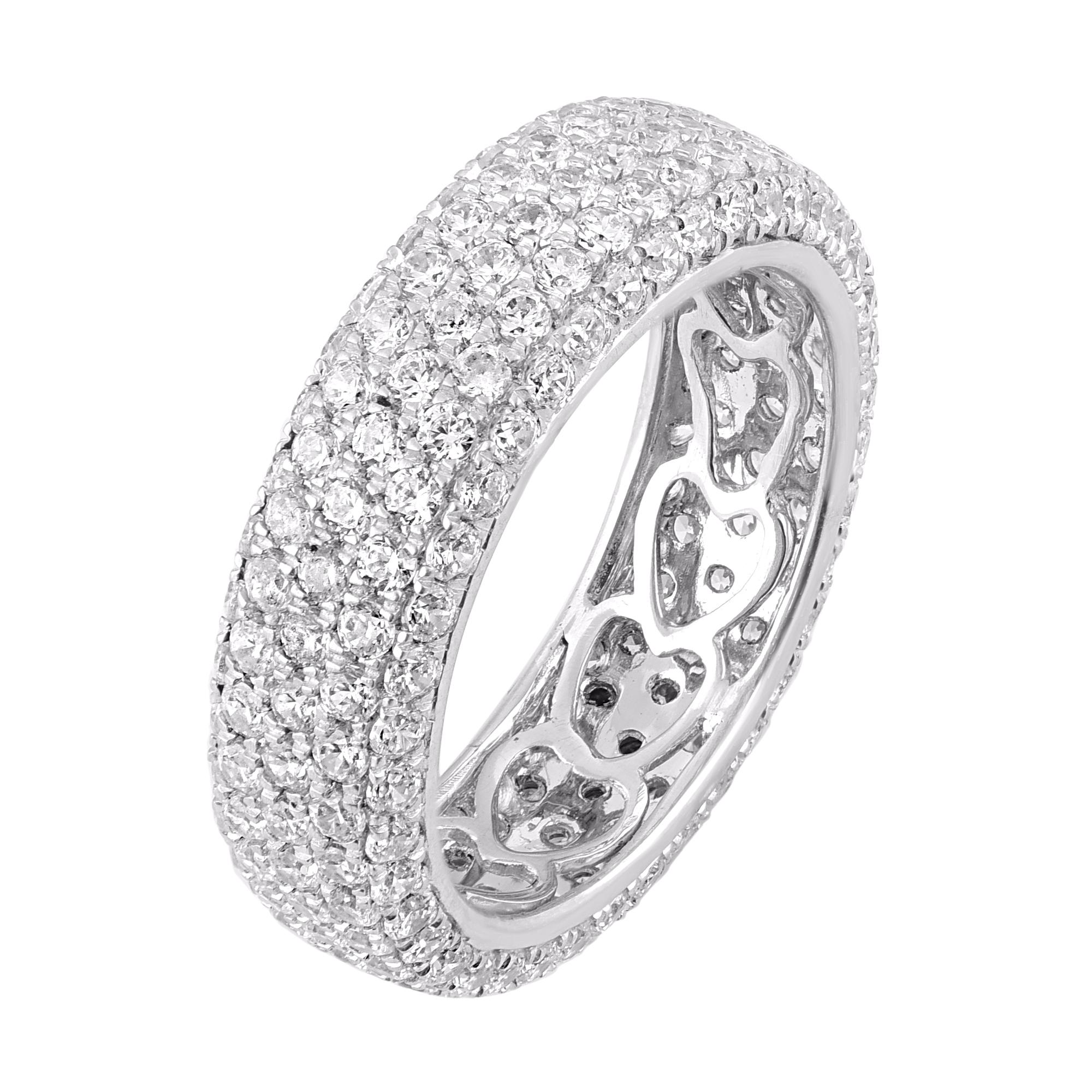 TJD 3.00 Carat Round Diamond 14 Karat White Gold Full Eternity Wedding Ring In New Condition For Sale In New York, NY