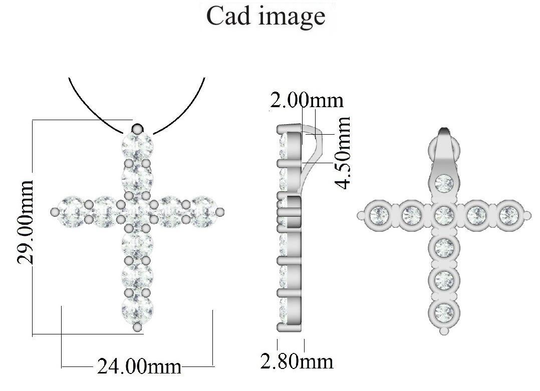 TJD Collier pendentif croix classique en or blanc 18 carats avec diamants ronds de 3,00 carats Pour femmes en vente