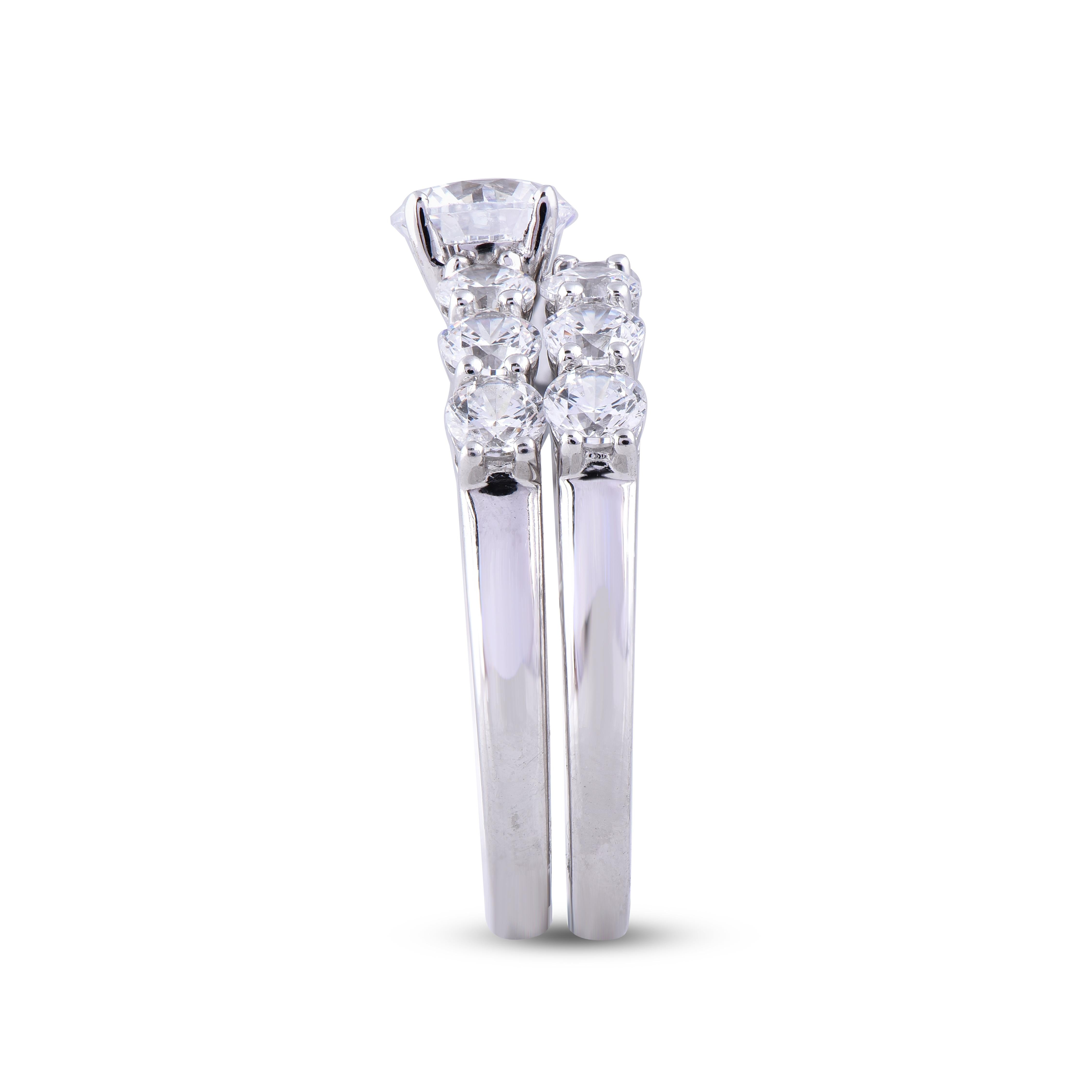 Round Cut TJD 3.00 Carat Round Diamond 18 Karat White Gold Classic Wedding Bridal Set Ring For Sale