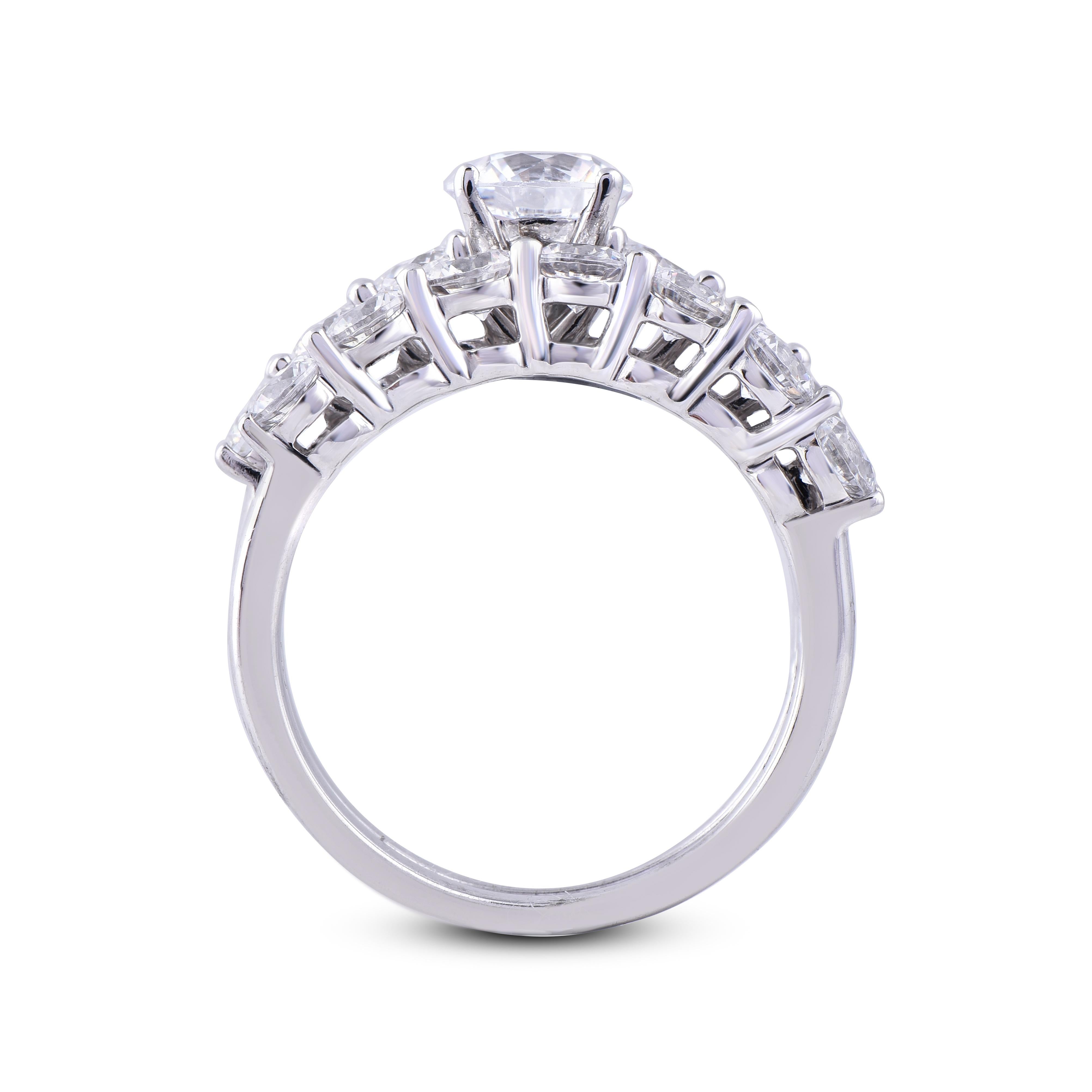 TJD, bague de mariage classique en or blanc 18 carats sertie d'un diamant rond de 3,00 carats Pour femmes en vente
